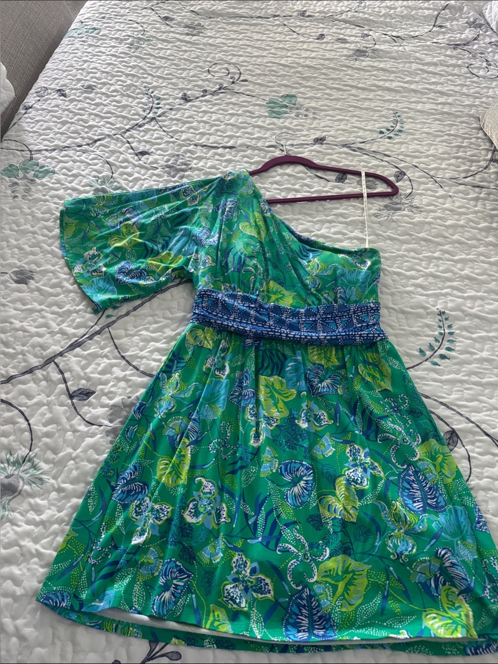 Lilly Pulitzer Green and Blue One-Shoulder Floral Dress/Romper